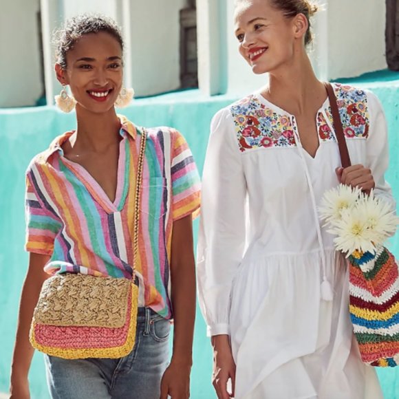 SOLD 🍹HP🍹 J. Crew Raffia 🍹 Colorblocked Bag NWT - Picture 2 of 6